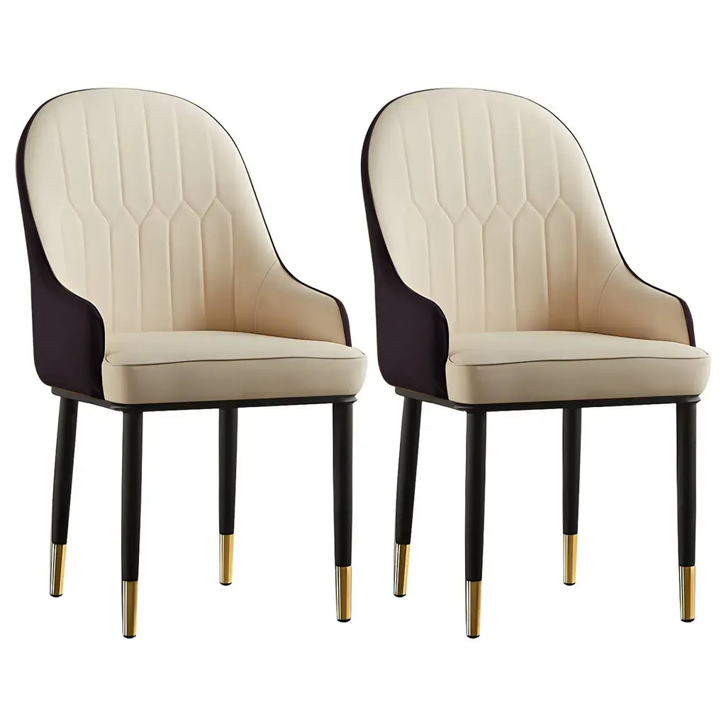 Contemporary Leather Armrest Dining Chair Curved Back