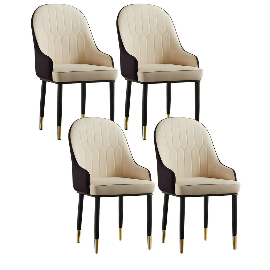 Contemporary Leather Armrest Dining Chair Curved Back