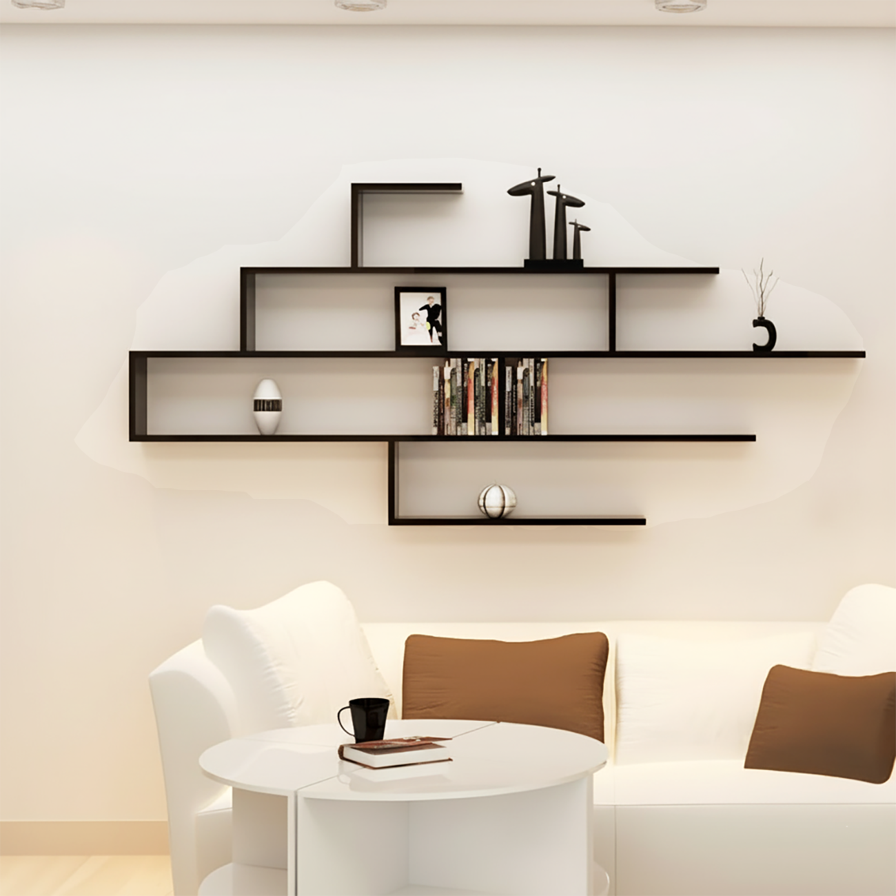 Minimalist Black Wood Geometric Wall-mounted Bookshelf