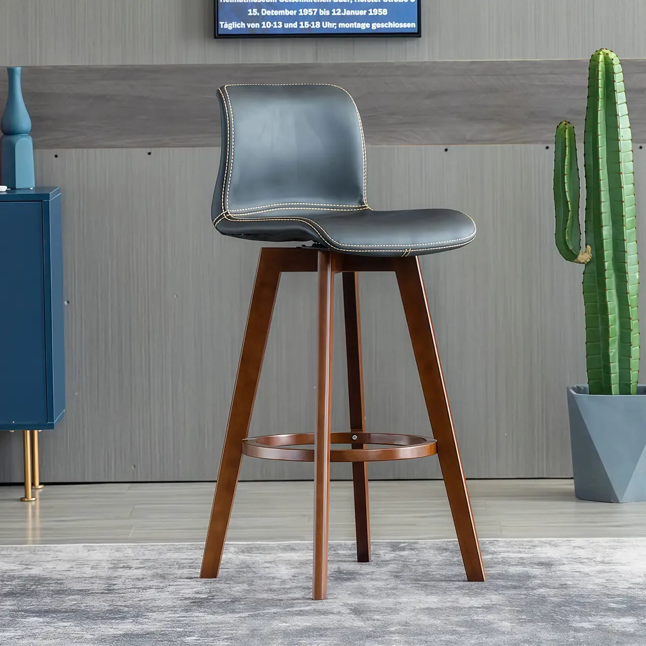Saddle Leather Counter Height Low Back Swivel Bar Stools