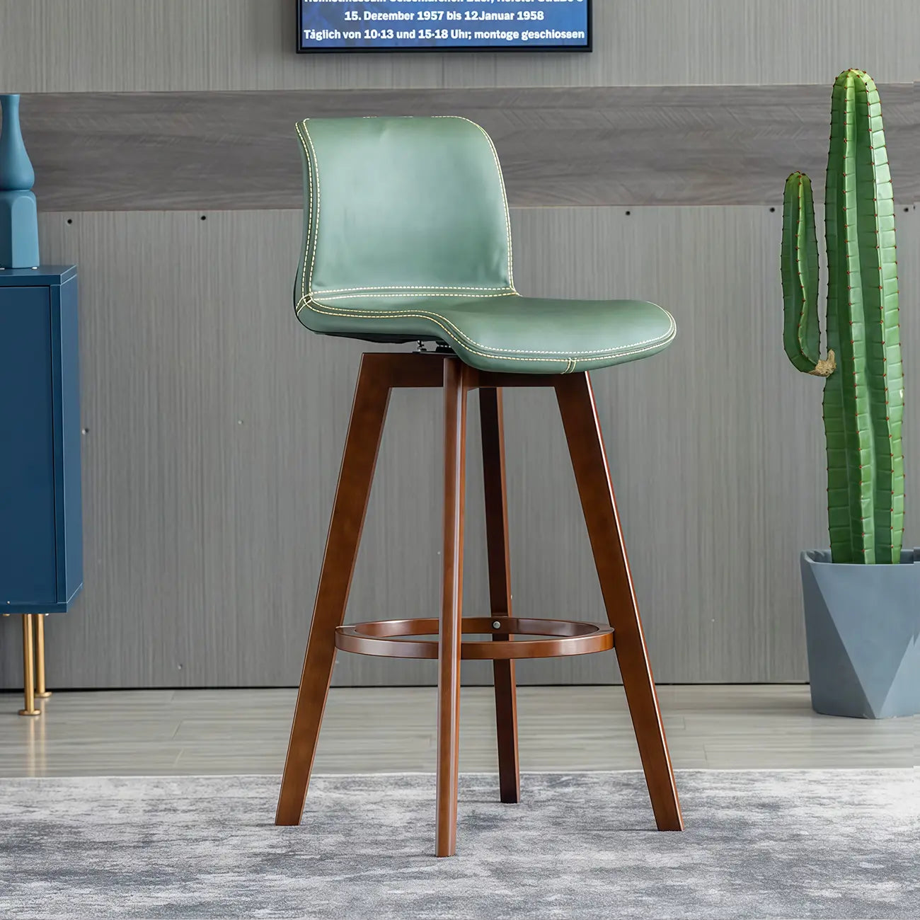Saddle Leather Counter Height Low Back Swivel Bar Stools