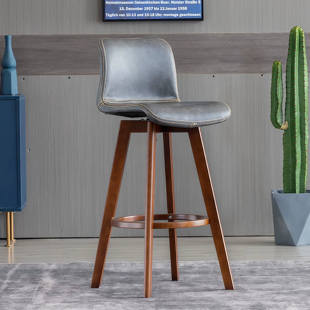 Saddle Leather Counter Height Low Back Swivel Bar Stools