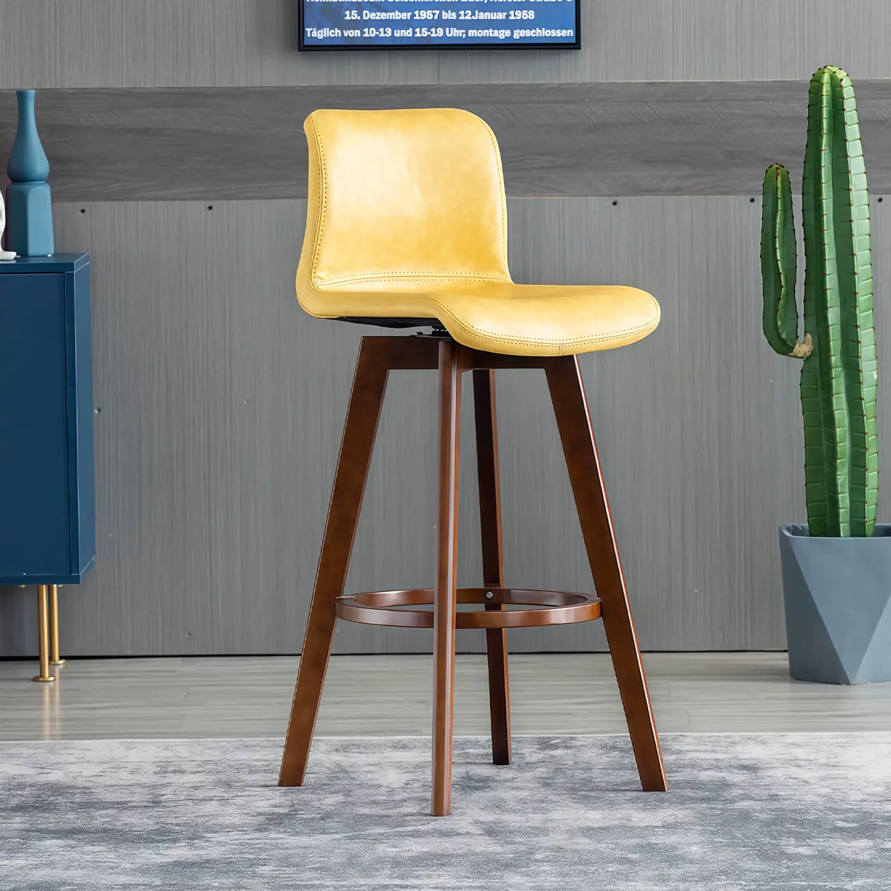Saddle Leather Counter Height Low Back Swivel Bar Stools