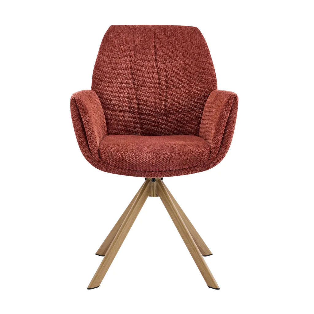 Red Swivel Modern Curved Back Fabric Arm Dining Chair