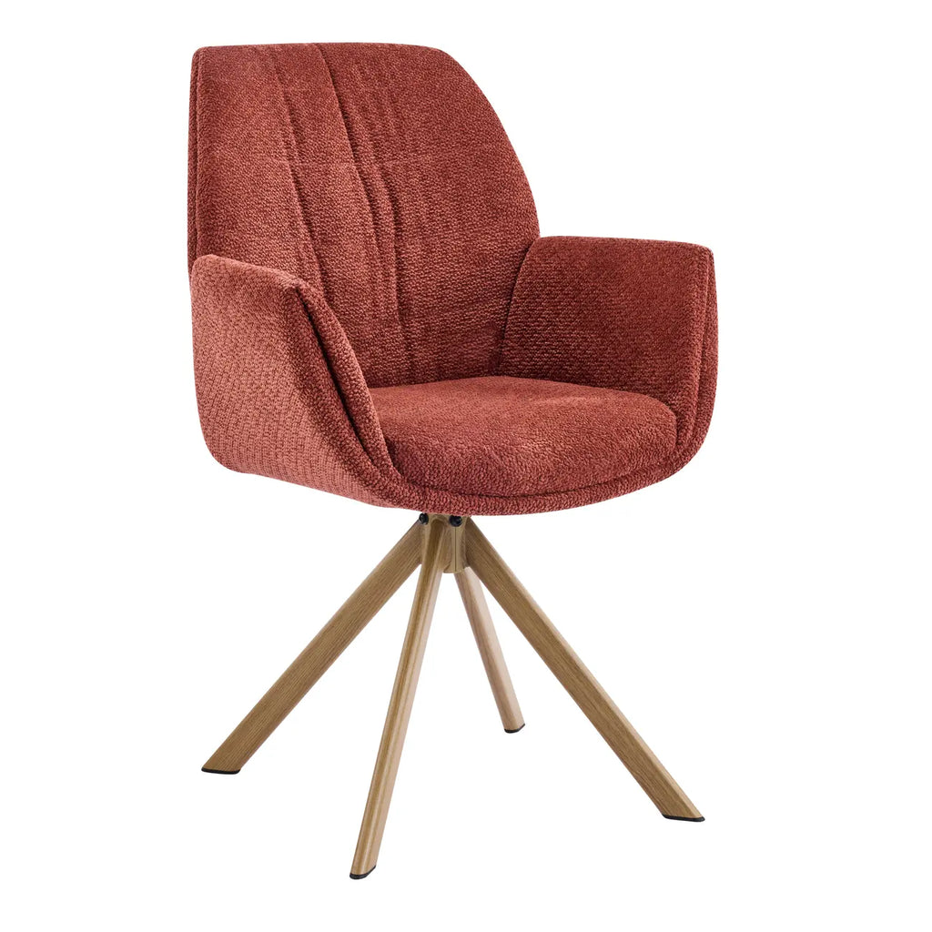 Red Swivel Modern Curved Back Fabric Arm Dining Chair