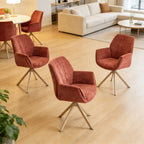 Red Swivel Modern Curved Back Fabric Arm Dining Chair