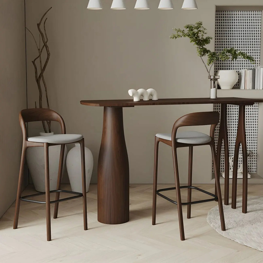 Mid-Century Modern Wood Faux Leather Bar Stool