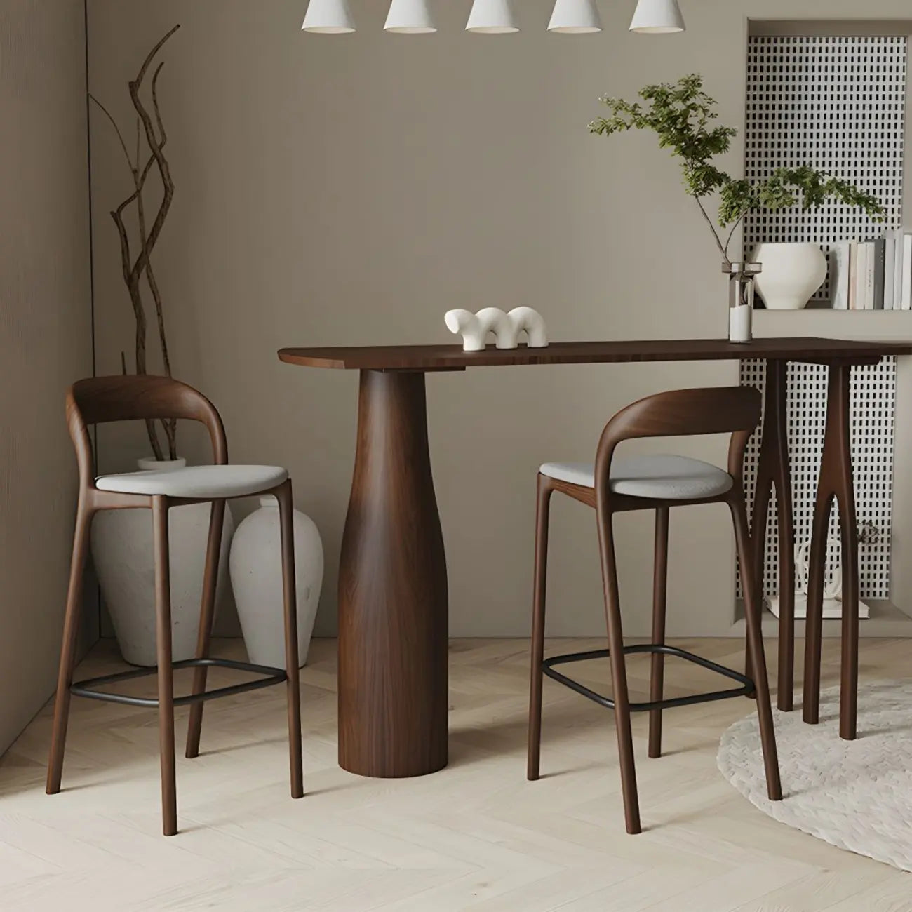 Mid-Century Modern Wood Faux Leather Bar Stool
