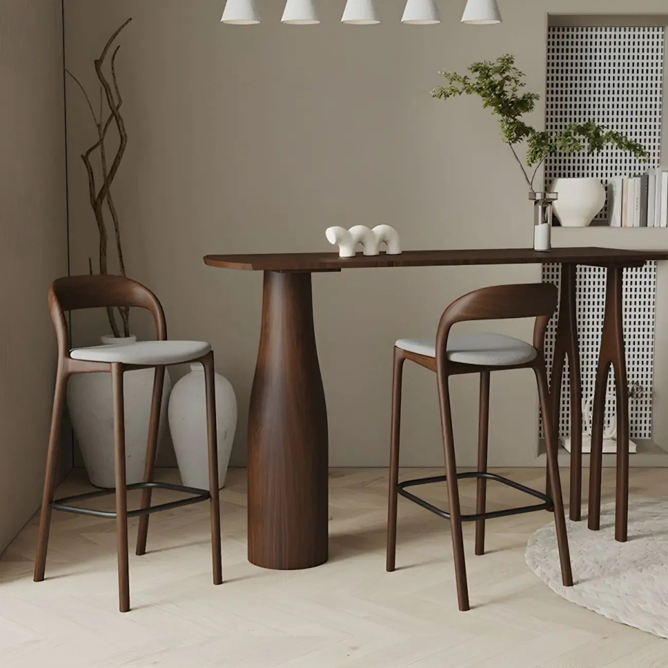 Mid-Century Modern Wood Faux Leather Bar Stool