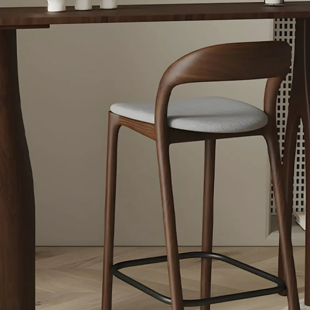 Mid-Century Modern Wood Faux Leather Bar Stool