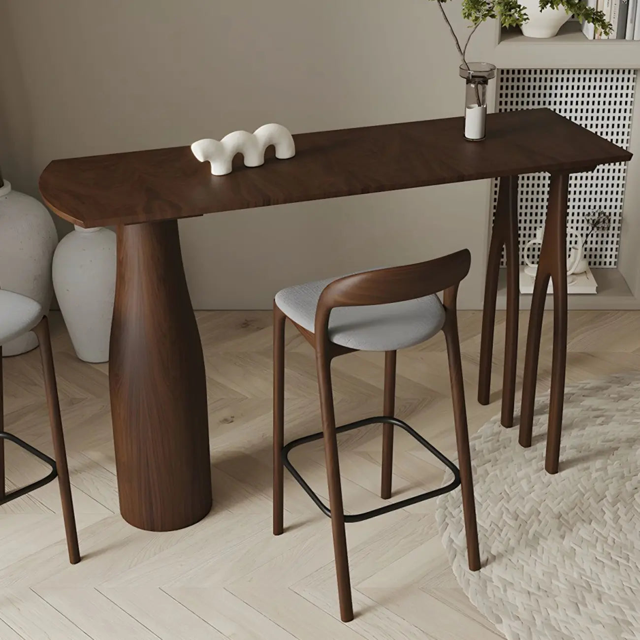 Mid-Century Modern Wood Faux Leather Bar Stool