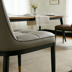 Armless Grey Tufted Leather High Back Dining Chair