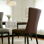 Armless Grey Tufted Leather High Back Dining Chair