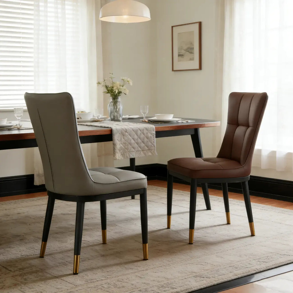 Armless Grey Tufted Leather High Back Dining Chair