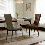 Armless Grey Tufted Leather High Back Dining Chair