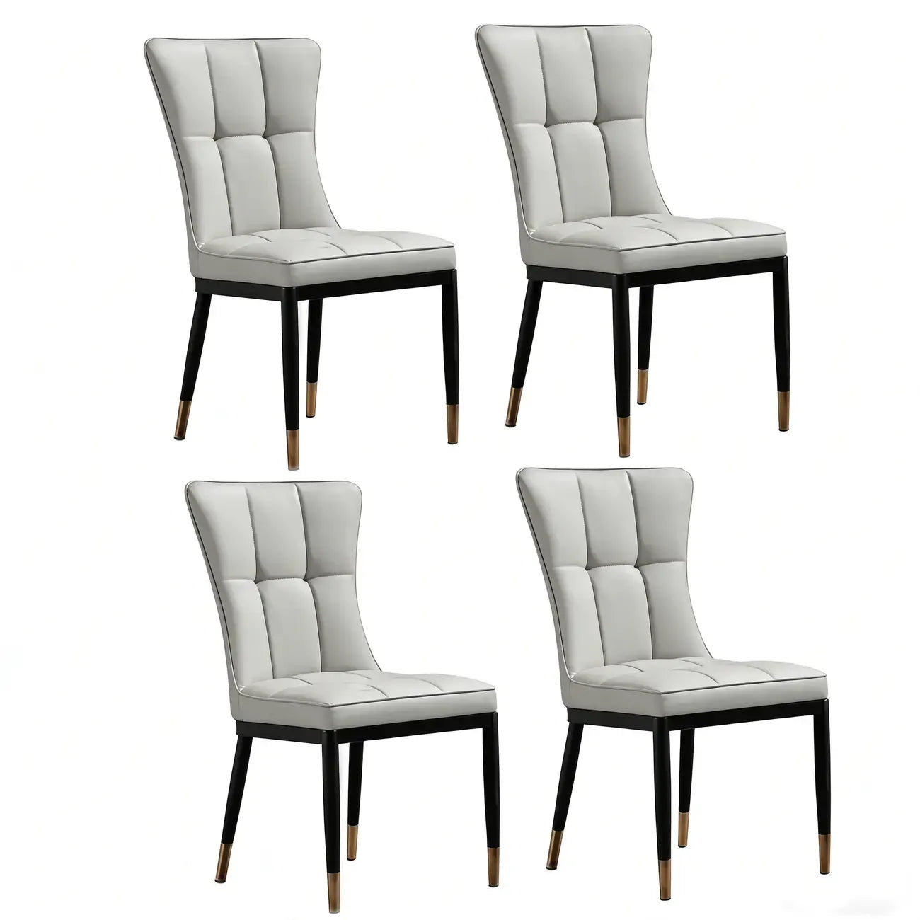 Armless Grey Tufted Leather High Back Dining Chair