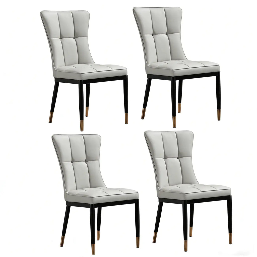 Armless Grey Tufted Leather High Back Dining Chair