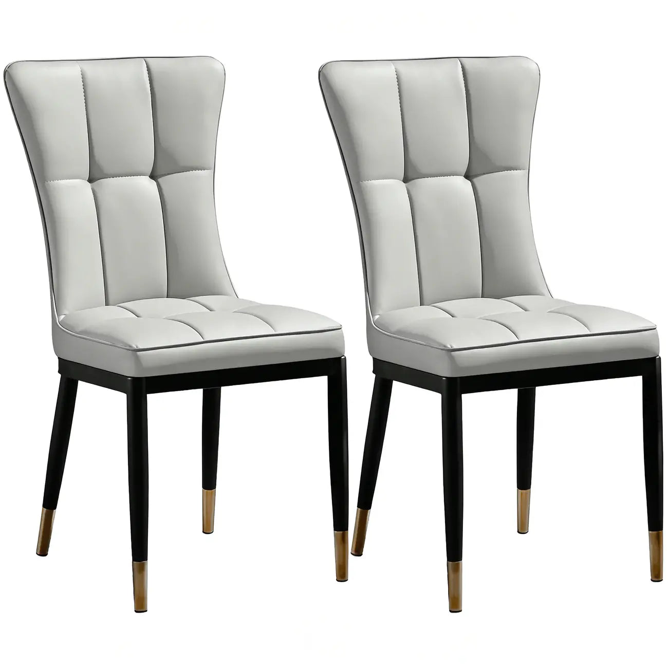 Armless Grey Tufted Leather High Back Dining Chair