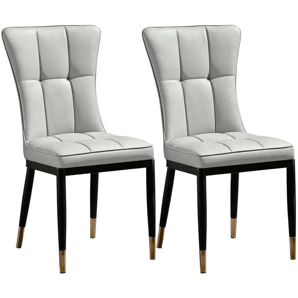 Armless Grey Tufted Leather High Back Dining Chair