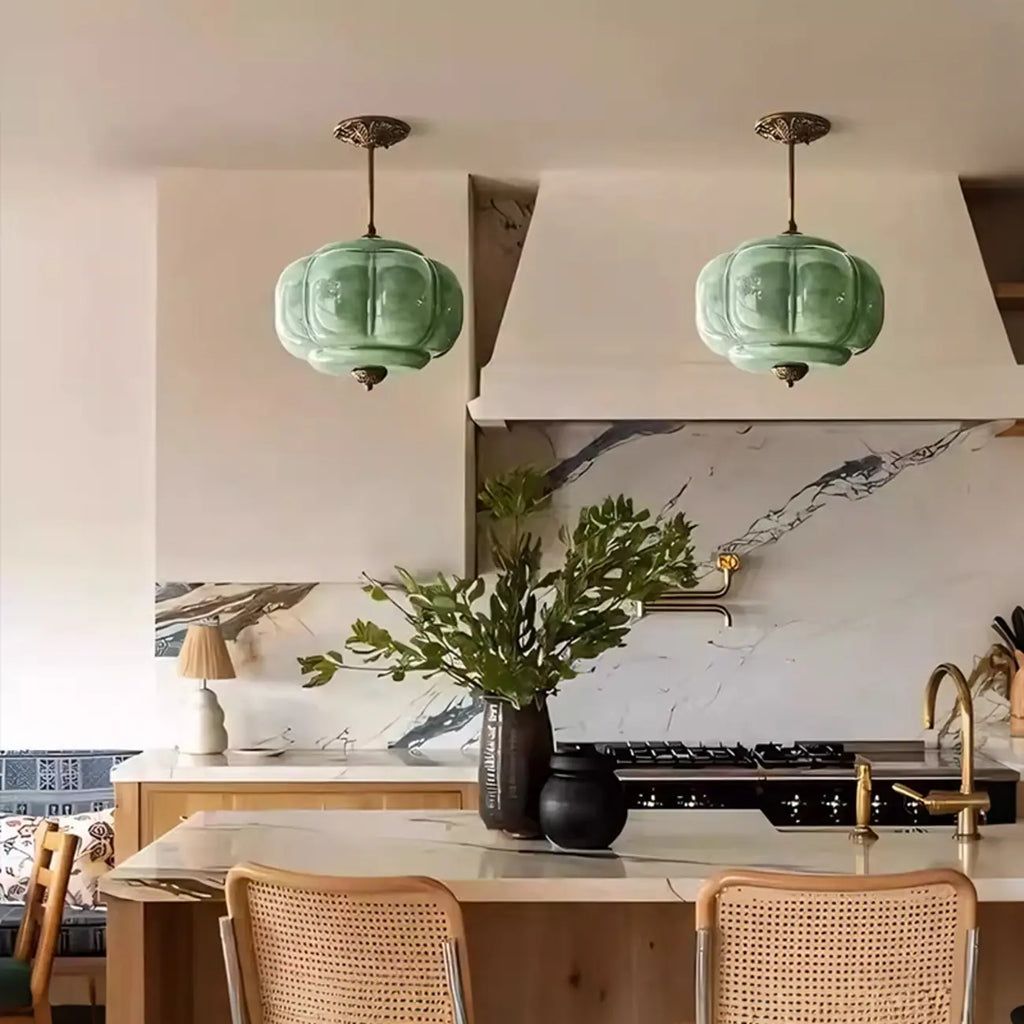 Elegant Glass Geometric Pendant Light Pumpkim Shaped