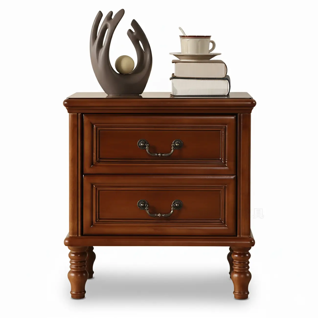 Victorian Brown 2-Drawer Wood Nightstand for Bedroom