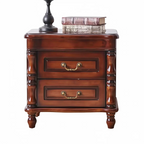 Victorian Brown 2-Drawer Wood Nightstand for Bedroom