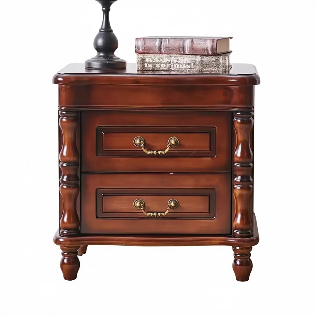 Victorian Brown 2-Drawer Wood Nightstand for Bedroom