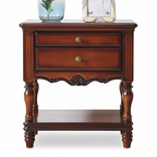 Victorian Brown 2-Drawer Wood Nightstand for Bedroom