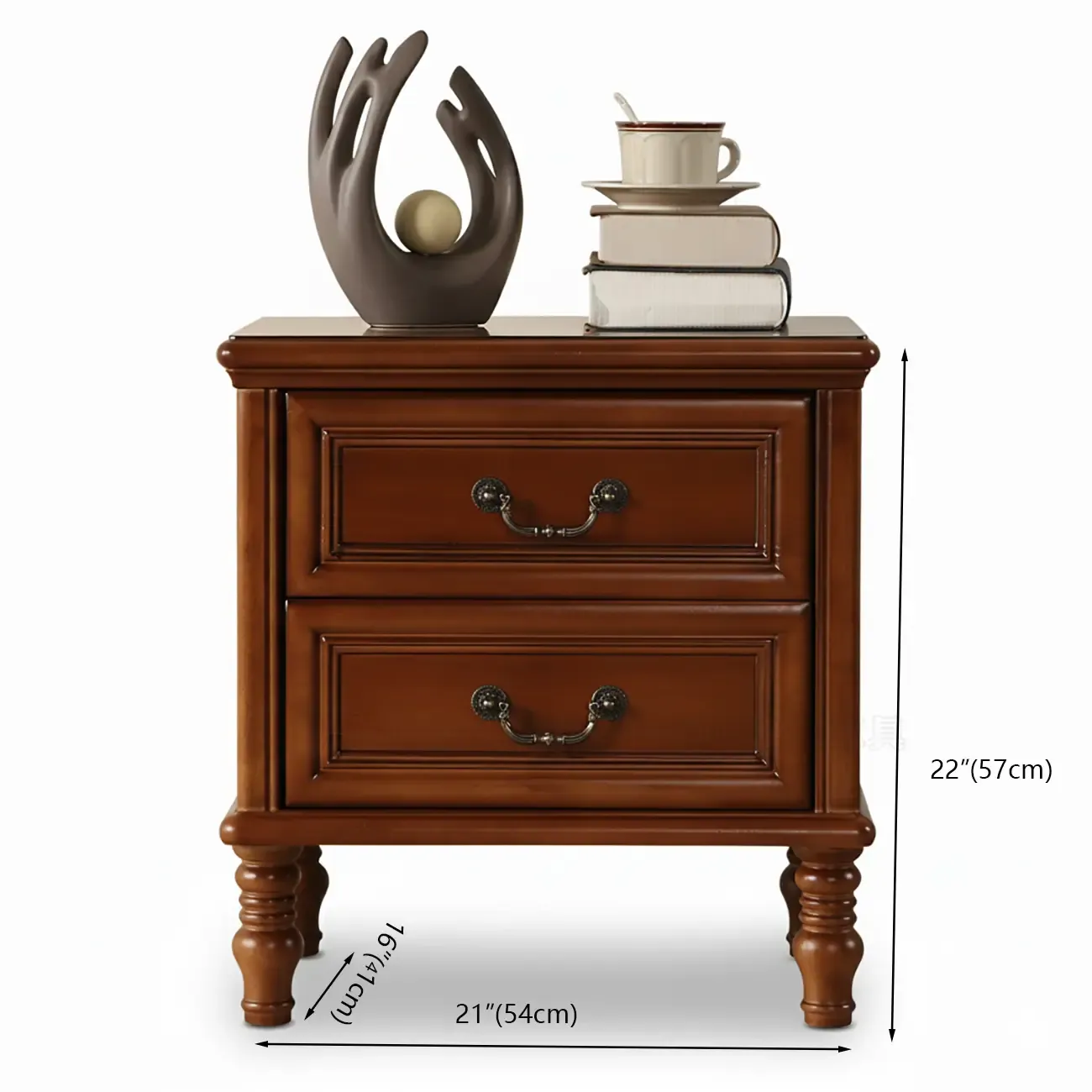 Victorian Brown 2-Drawer Wood Nightstand for Bedroom