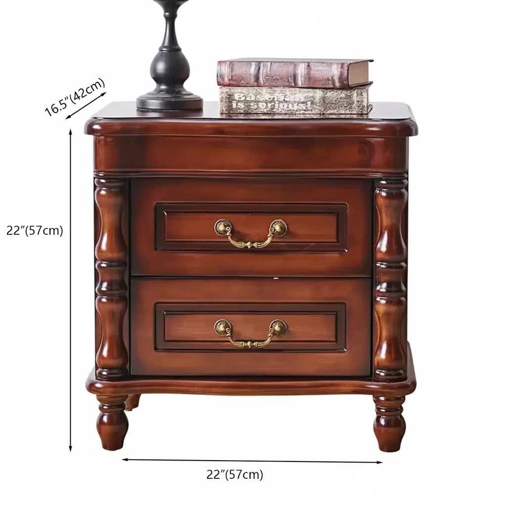 Victorian Brown 2-Drawer Wood Nightstand for Bedroom