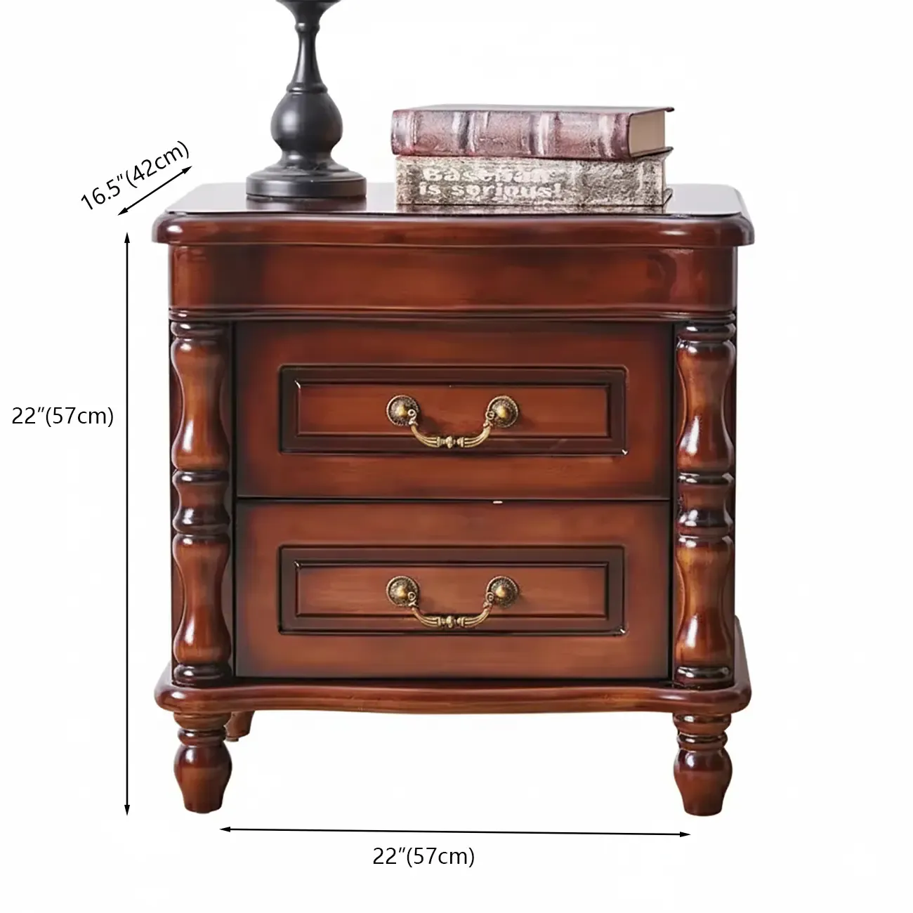 Victorian Brown 2-Drawer Wood Nightstand for Bedroom