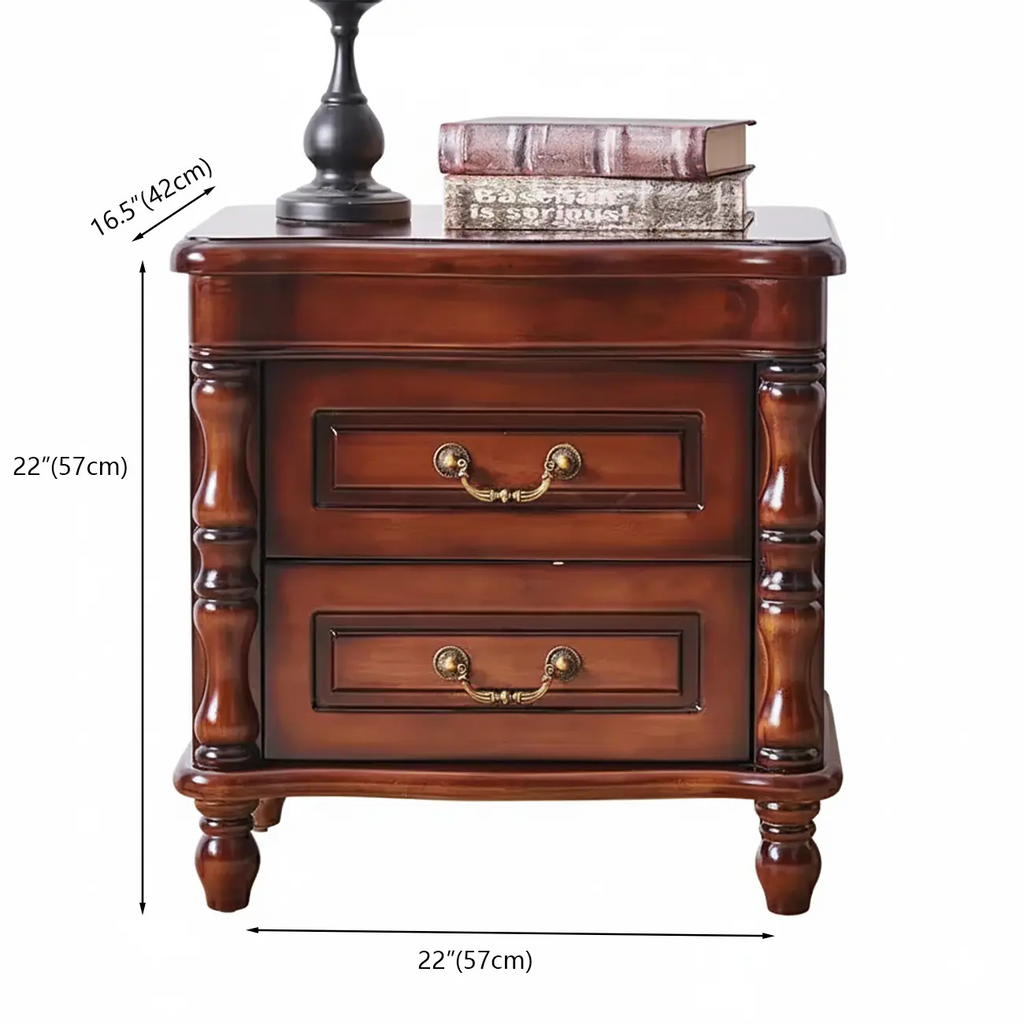 Victorian Brown 2-Drawer Wood Nightstand for Bedroom