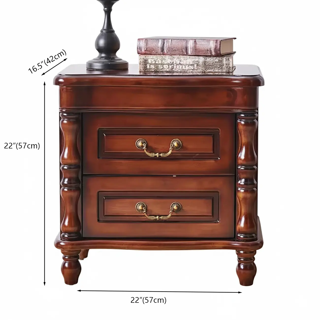 Victorian Brown 2-Drawer Wood Nightstand for Bedroom