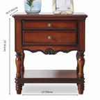 Victorian Brown 2-Drawer Wood Nightstand for Bedroom
