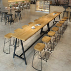 Modern Natural Wood Metal Trestle Bar Tables for Bistro