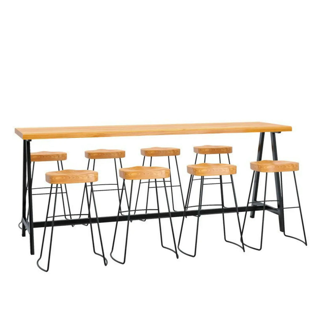 Modern Natural Wood Metal Trestle Bar Tables for Bistro