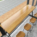 Modern Natural Wood Metal Trestle Bar Tables for Bistro