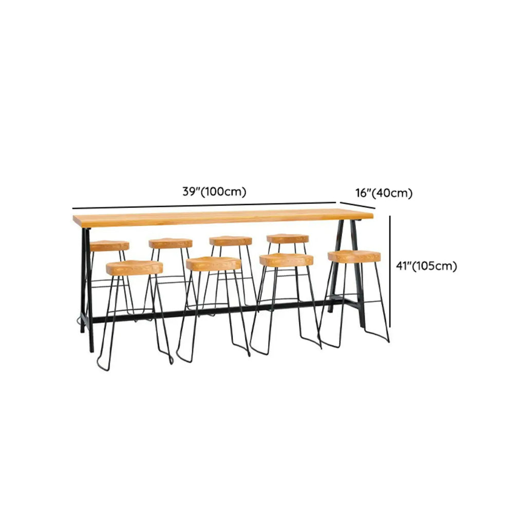 Modern Natural Wood Metal Trestle Bar Tables for Bistro