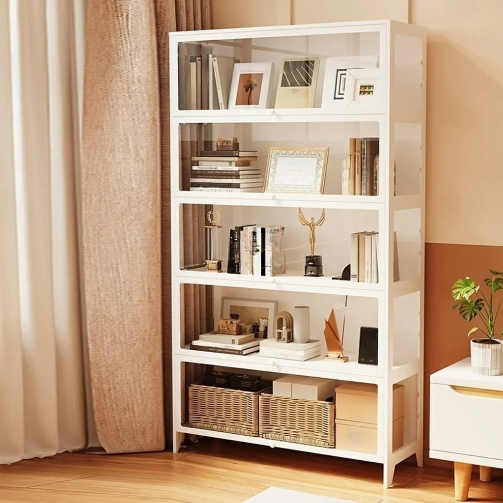 White 5-Tier Modern Metal Closed Back Bookcase