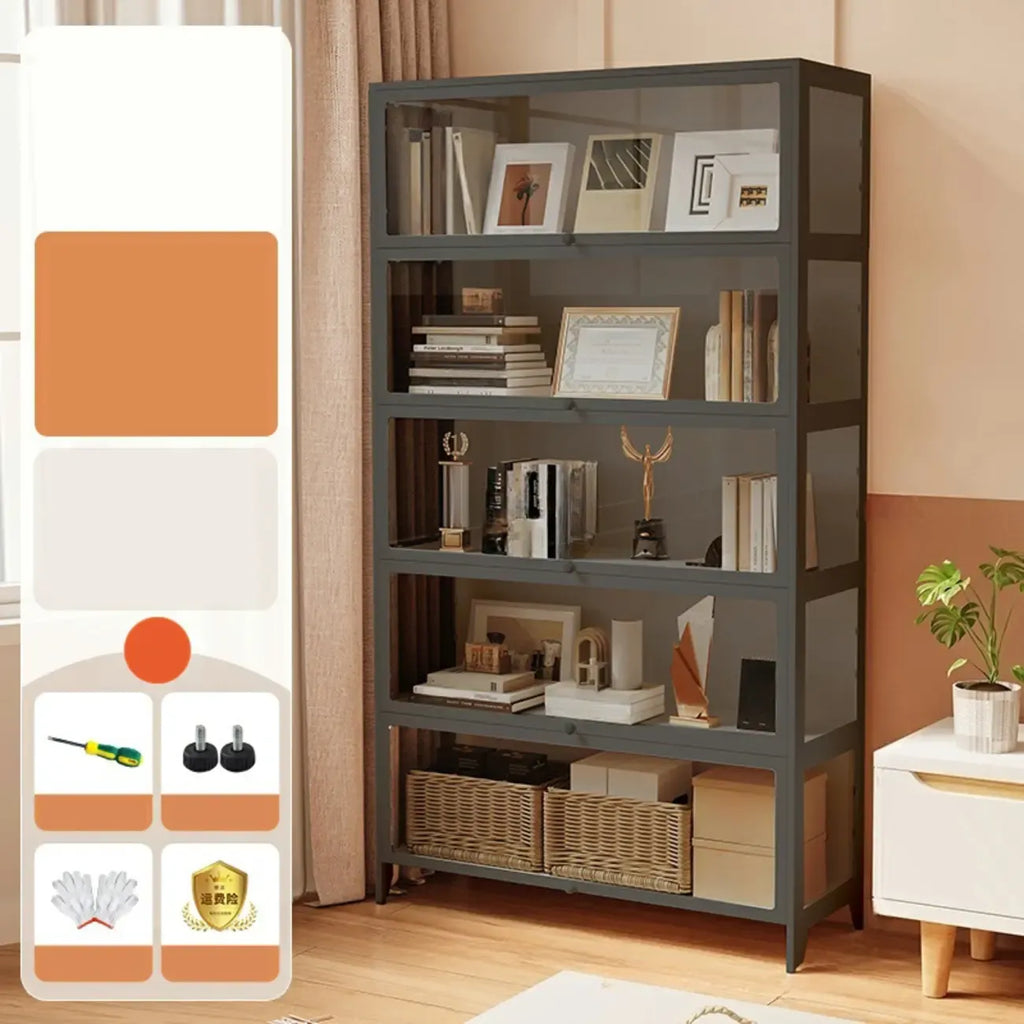 White 5-Tier Modern Metal Closed Back Bookcase