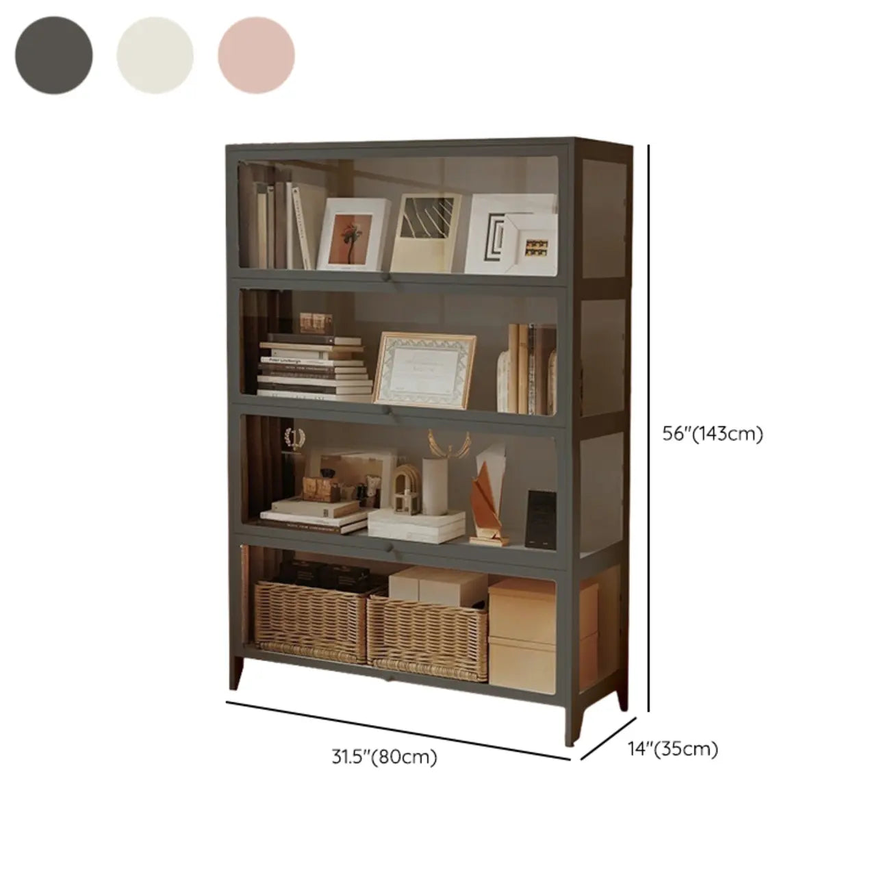 White 5-Tier Modern Metal Closed Back Bookcase