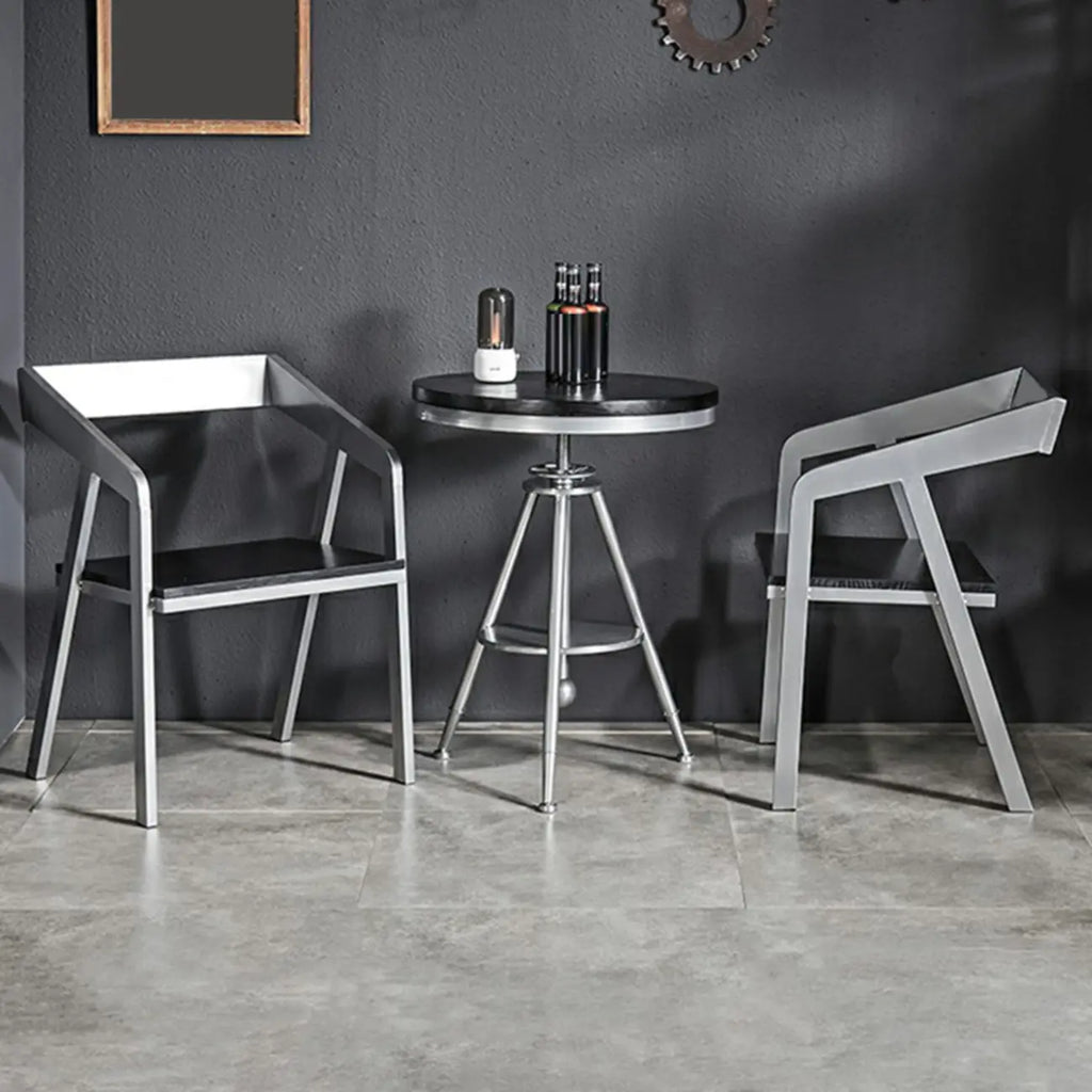 Industrial Black Wood Round Adjustable Height Bar Table