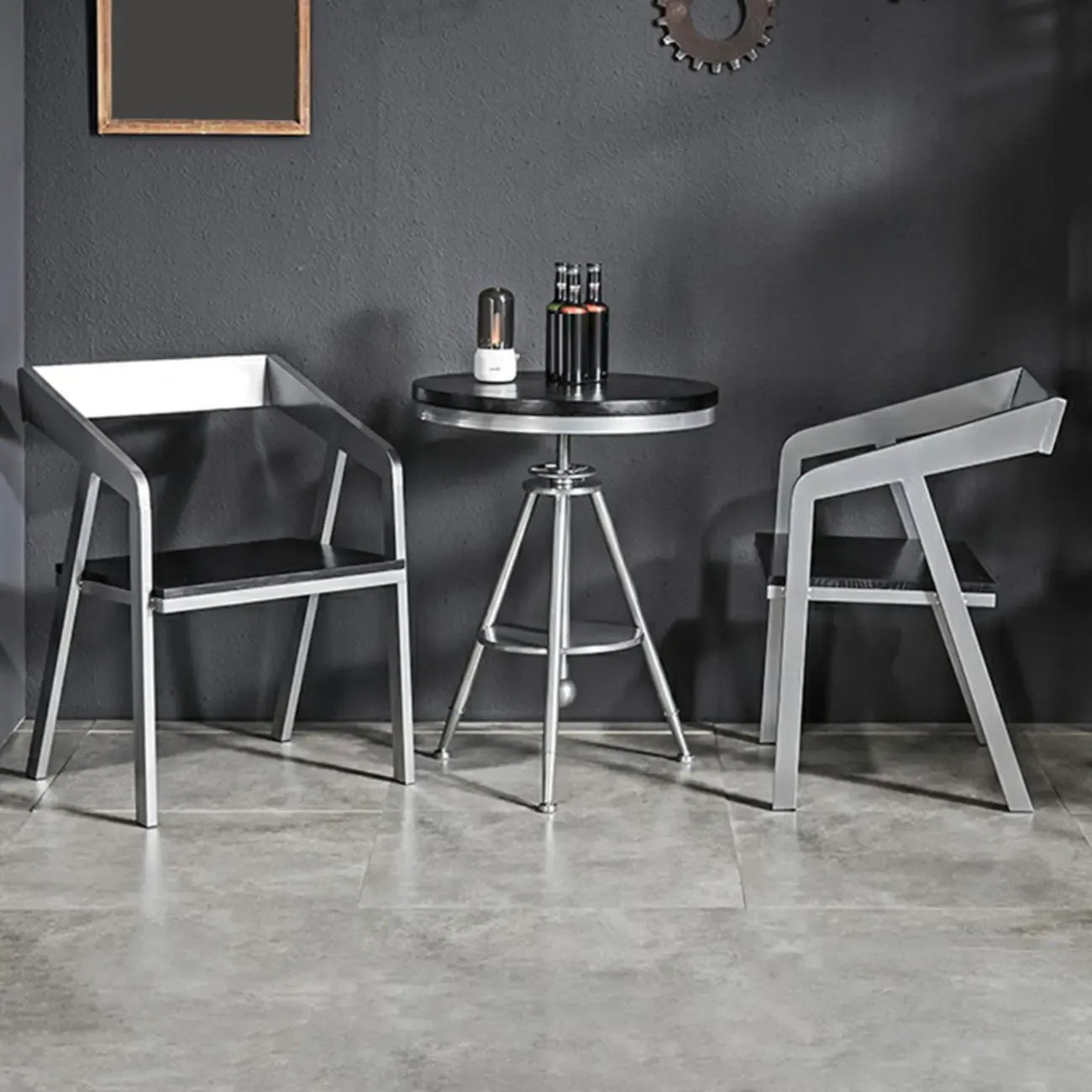 Industrial Black Wood Round Adjustable Height Bar Table