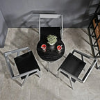 Industrial Black Wood Round Adjustable Height Bar Table