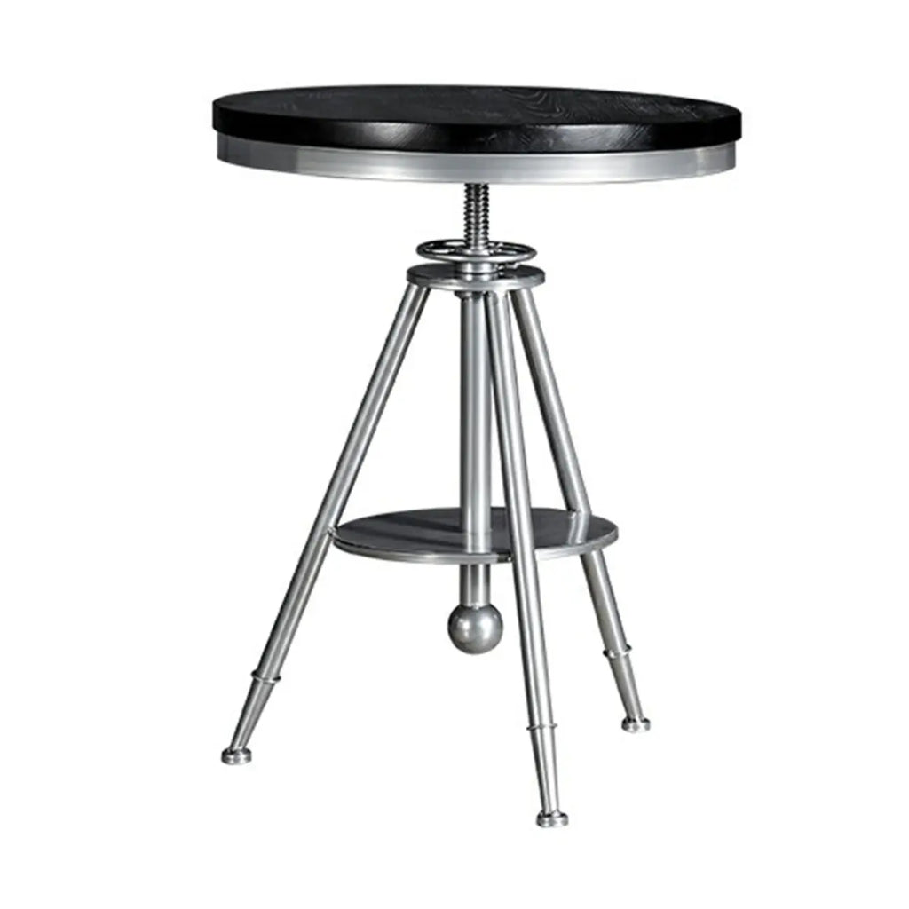Industrial Black Wood Round Adjustable Height Bar Table