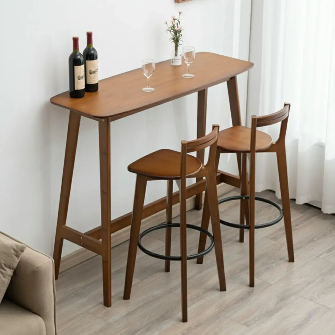 Simple Brown Bamboo 4-Leg Trestle Bar Tables