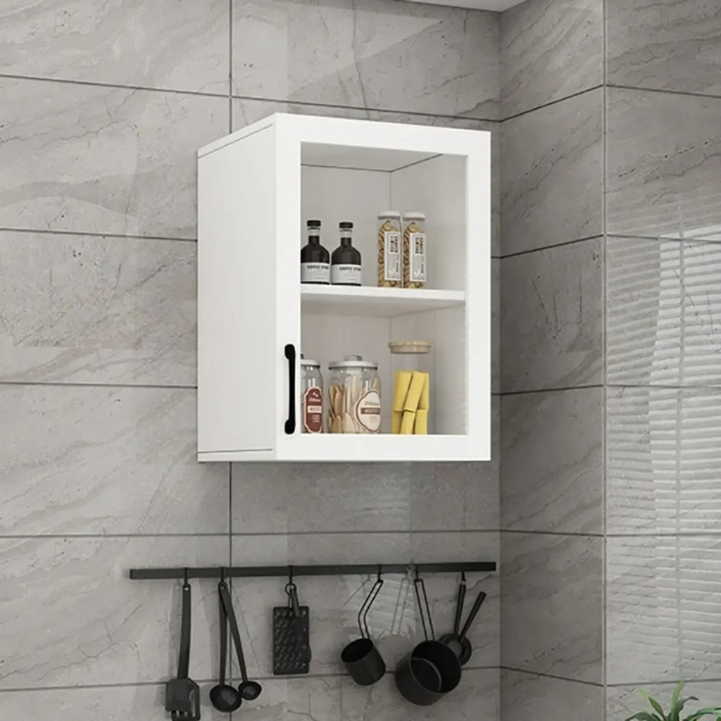 Kitchen Floating White Wood Glass Enclosed Display Cabinet