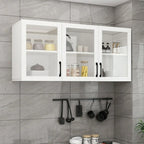 Kitchen Floating White Wood Glass Enclosed Display Cabinet