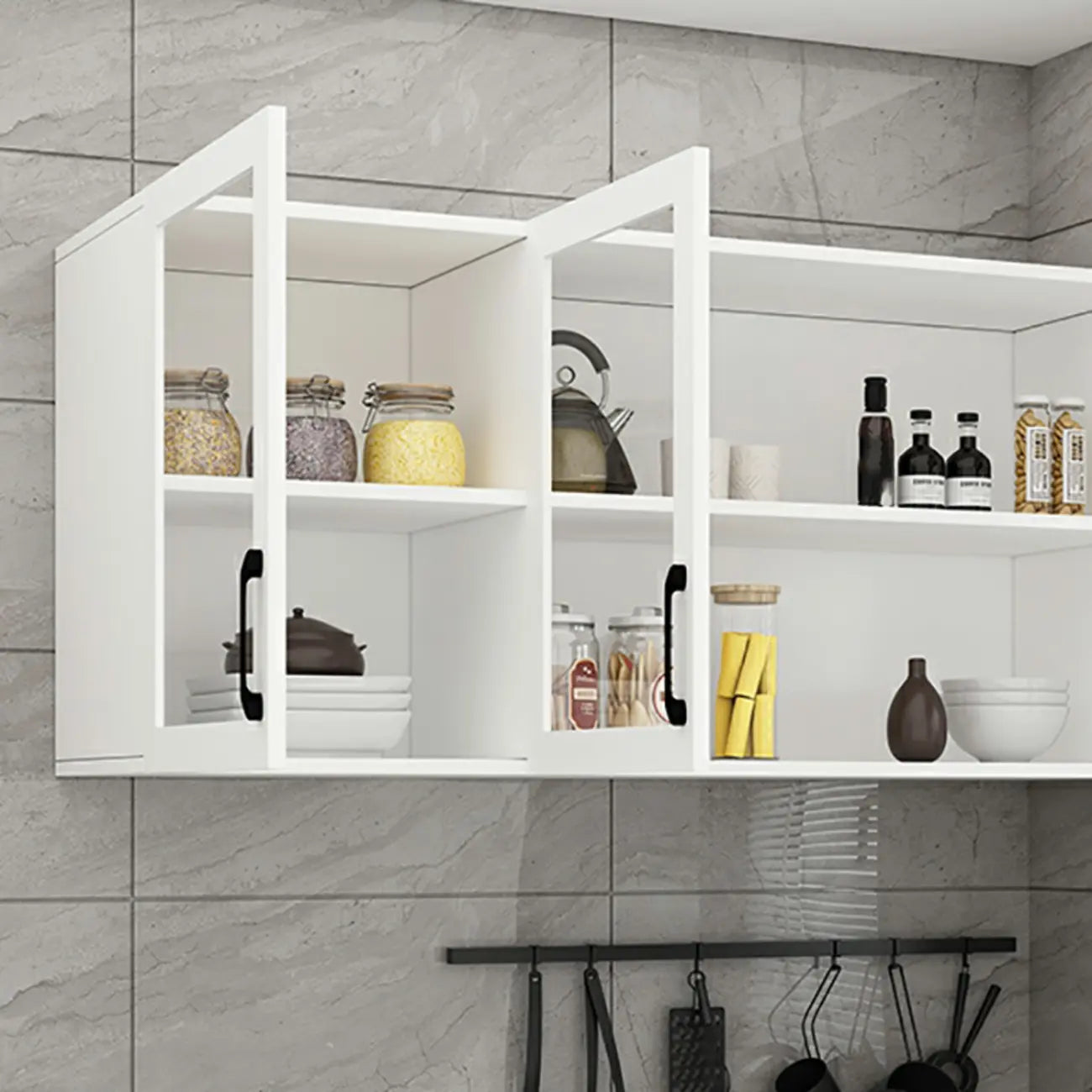 Kitchen Floating White Wood Glass Enclosed Display Cabinet
