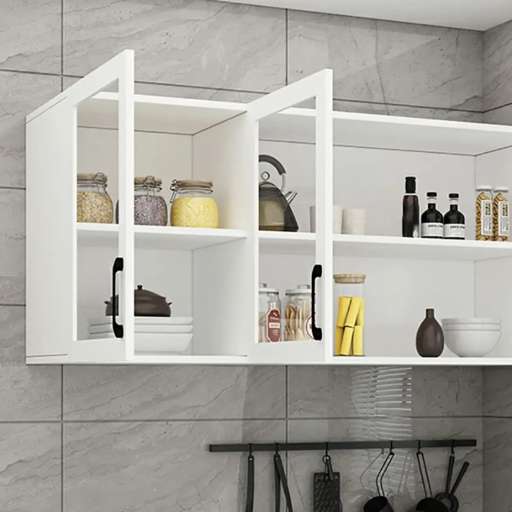 Kitchen Floating White Wood Glass Enclosed Display Cabinet